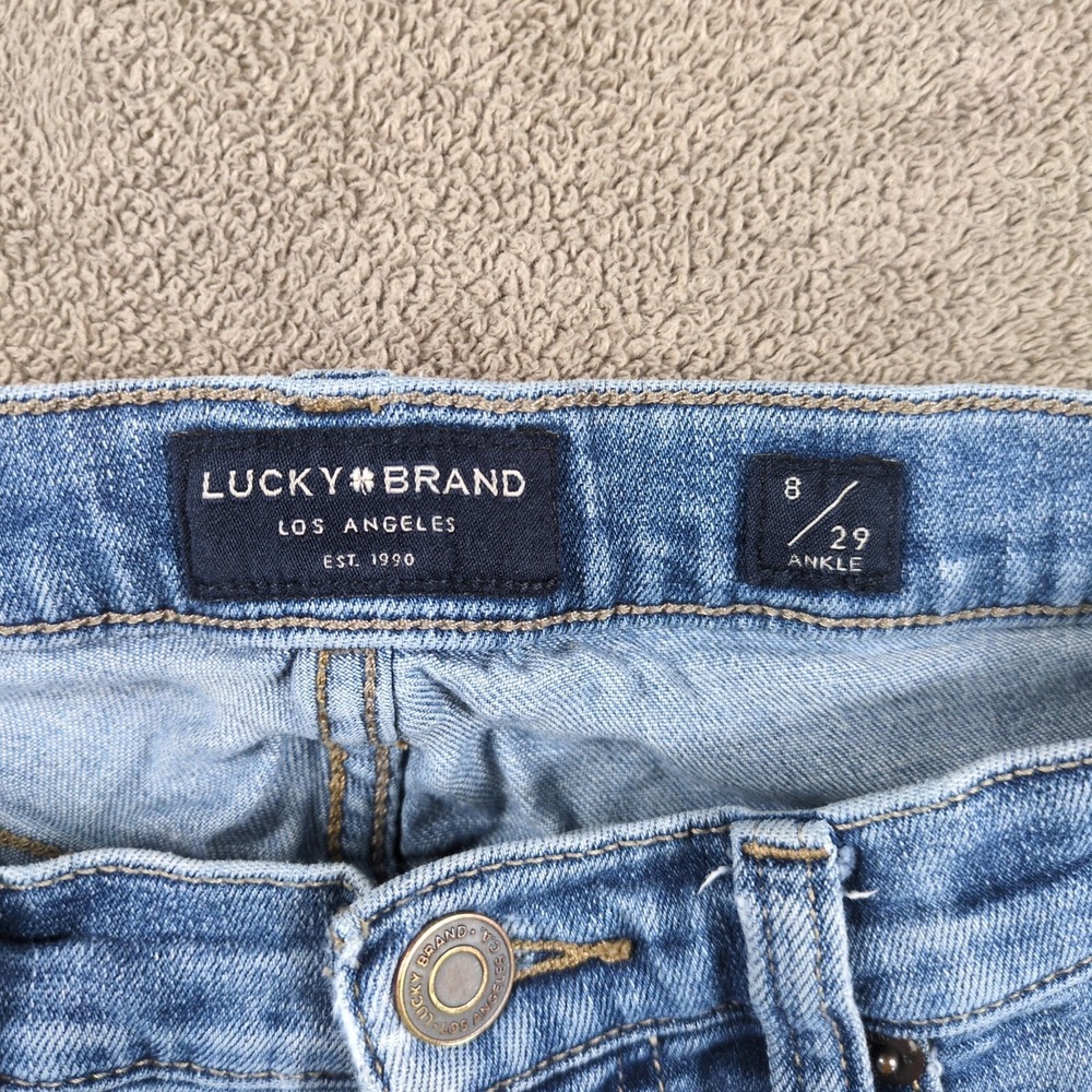 Lucky Brand Ava Skinny Ankle Jeans Womens 8X29 Blue Denim Mid Rise Frayed Hem - Picture 3 of 14